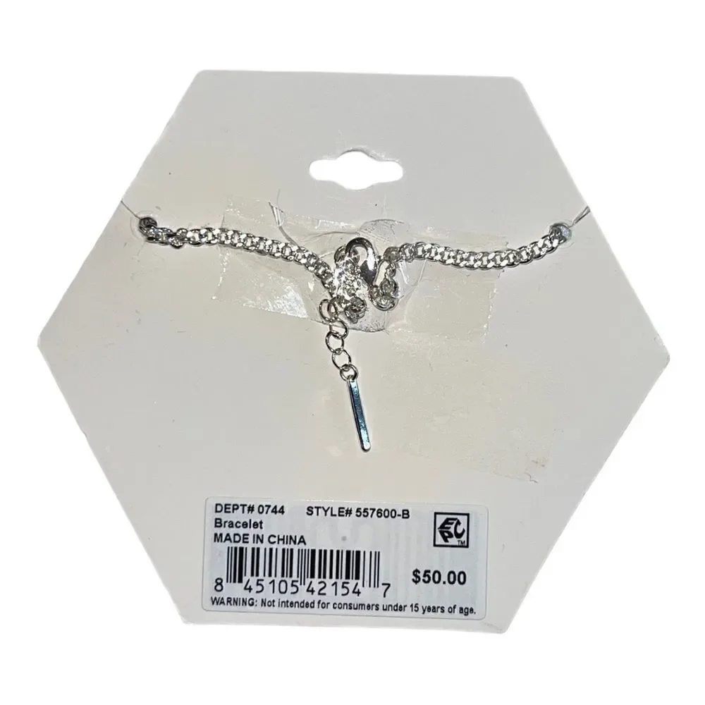 Unwritten Cubic Zirconia Initial Link Bracelet Silver Plated 